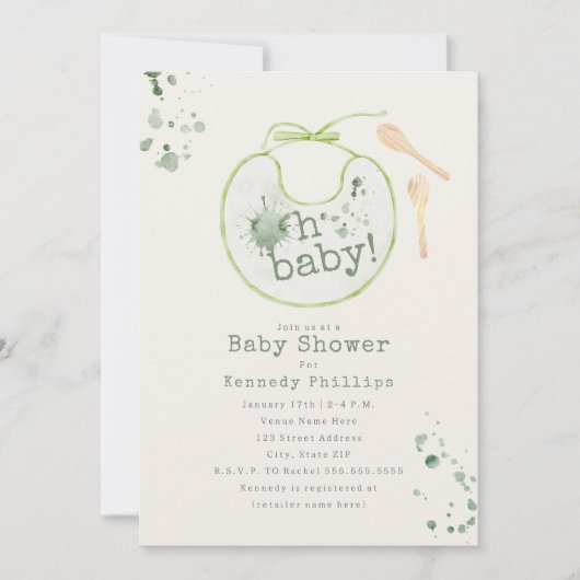 Oh Baby Green Bib Babyfood Neutraal Baby shower Kaart (Voorkant)