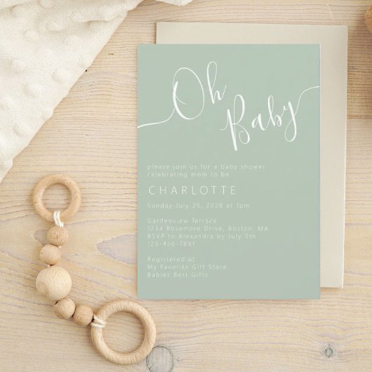 Oh Baby Green Gender Neutral Baby shower Kaart