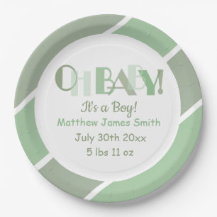 Oh Baby Green Typography Baby shower Paper Bord