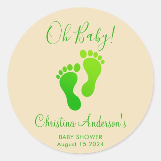 Oh Baby Green Welkom Baby shower Ronde Sticker (Voorkant)