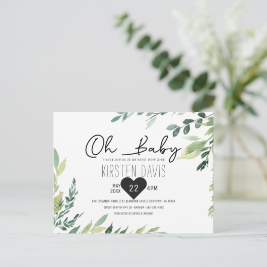 Oh Baby Greenery Baby shower Gender Neutral Briefkaart (Staand voorkant)