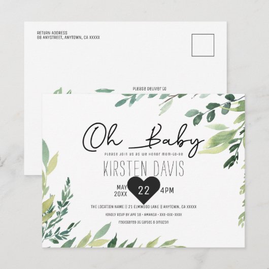 Oh Baby Greenery Baby shower Gender Neutral Briefkaart (Voorkant / Achterkant)