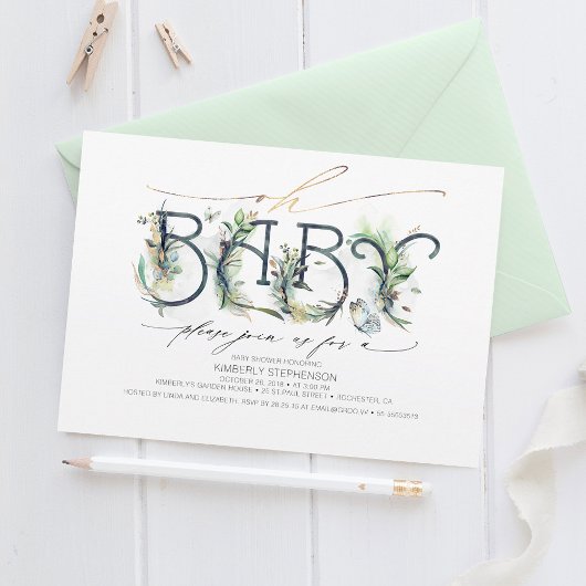 Oh Baby Greenery Baby shower Gender Neutral Kaart