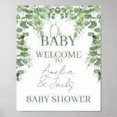 Oh Baby Greenery Baby shower Welkomstteken Poster (Voorkant)