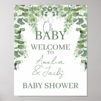 Oh Baby Greenery Baby shower Welkomstteken Poster