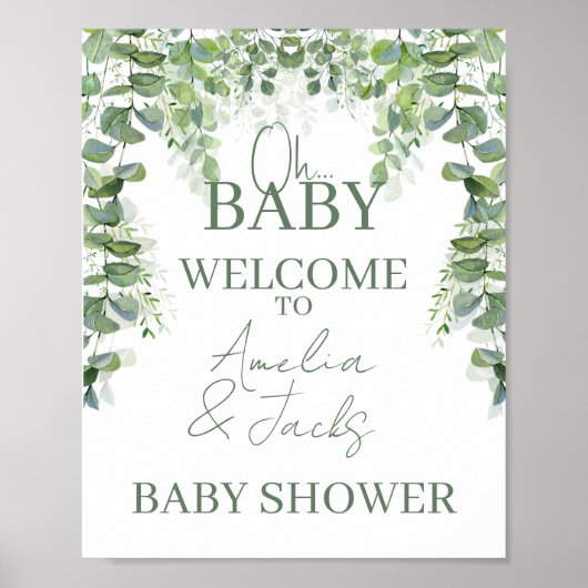 Oh Baby Greenery Baby shower Welkomstteken Poster (Voorkant)