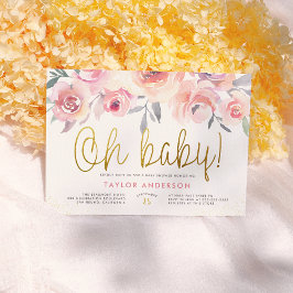 Oh Baby Greenery Blush Roses Girl Baby shower Kaart