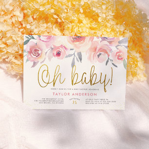 Oh Baby Greenery Blush Roses Girl Baby shower Kaart