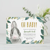 Oh Baby Greenery Bunny Baby shower Uitnodiging (Staand voorkant)