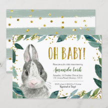 Oh Baby Greenery Bunny Baby shower Uitnodiging