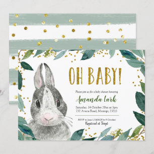 Oh Baby Greenery Bunny Baby shower Uitnodiging