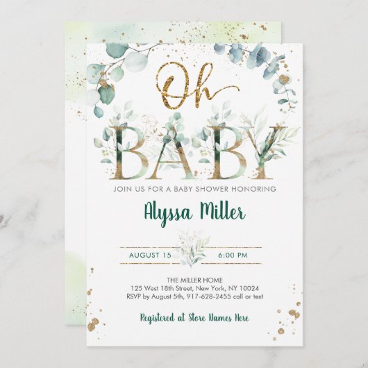 Oh Baby Greenery Eucalyptus Baby shower Kaart (Voorkant / Achterkant)