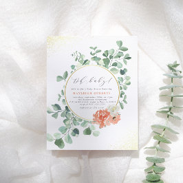 Oh Baby Greenery & Gold Floral Baby shower Uitnodiging Briefkaart