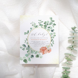 Oh Baby Greenery & Gold Floral Baby shower Uitnodiging Briefkaart