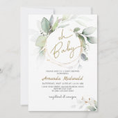 Oh Baby Greenery Gold Foliage Eucalyptus Invitatio Kaart (Voorkant)
