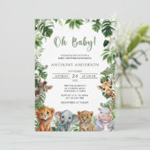 Oh Baby Greenery Oerwoud Safari Animals Baby showe Kaart (Staand voorkant)
