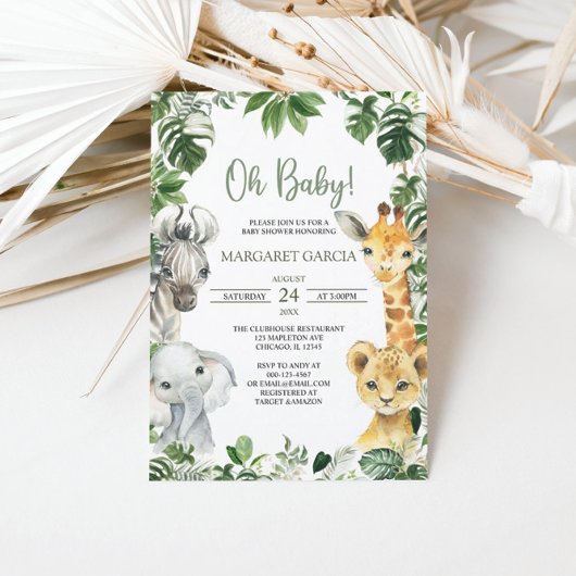 Oh Baby Greenery Oerwoud Safari Animals Baby showe Kaart