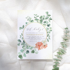 Oh Baby Greenery Pink Floral Girl Baby shower Kaart