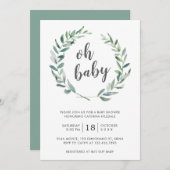 Oh Baby Greenery Wreate Gender Neutral Baby shower Kaart (Voorkant / Achterkant)