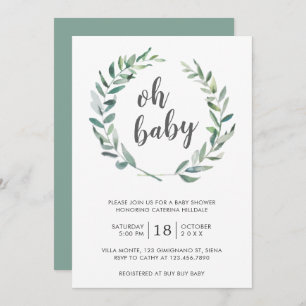 Oh Baby Greenery Wreate Gender Neutral Baby shower Kaart