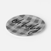 Oh Baby | Grey Gingham Baby shower Papieren Bordje (Gekanteld)