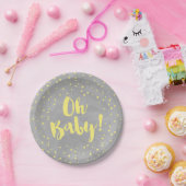Oh Baby Grijs en Geel Waterverf Baby shower Papieren Bordje (Feest)