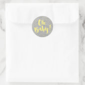 Oh Baby Grijs en Geel Waterverf Baby shower Ronde Sticker (Tas)