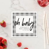 Oh Baby | Grijs Gingham Unisex Baby shower Servet (Insitu)