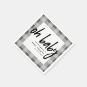 Oh Baby | Grijs Gingham Unisex Baby shower Servet (Hoek)