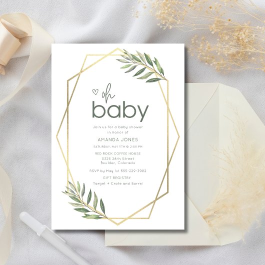 Oh Baby Groen en Goud Baby shower Kaart
