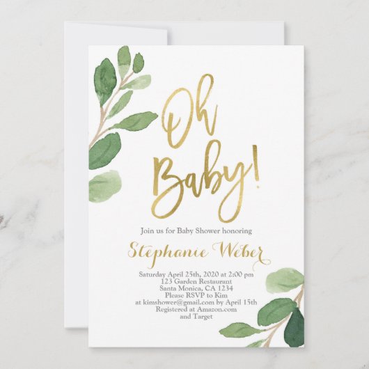 Oh Baby groen en goud baby shower Kaart (Voorkant)
