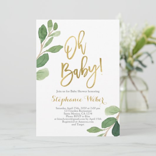 Oh Baby groen en goud baby shower Kaart (Staand voorkant)