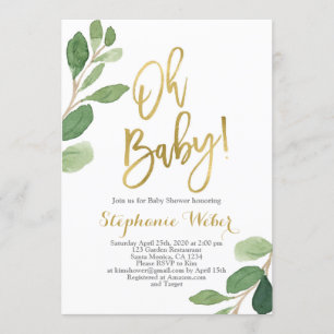 Oh Baby groen en goud baby shower Kaart