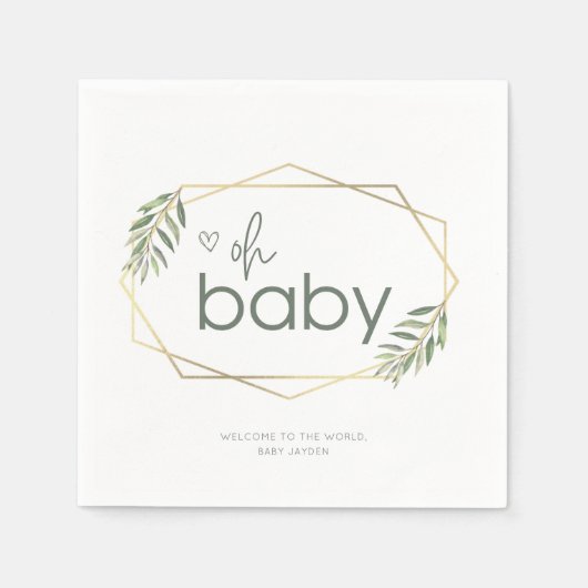 Oh Baby Groen en Goud Baby shower Servet (Voorkant)