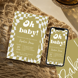 Oh Baby! Groen geruit   Gingham   BABY SHOWER Kaart