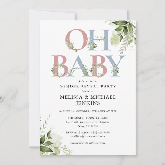 Oh Baby Groene Letter Geslacht Reveal Feest Kaart (Voorkant)