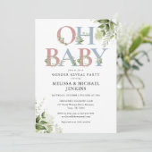 Oh Baby Groene Letter Geslacht Reveal Feest Kaart (Staand voorkant)