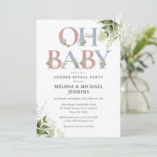 Oh Baby Groene Letter Geslacht Reveal Feest Kaart (Staand voorkant)