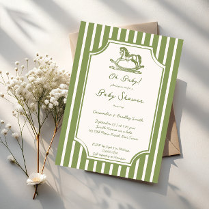 Oh baby groene schommelpaard vintage baby shower kaart