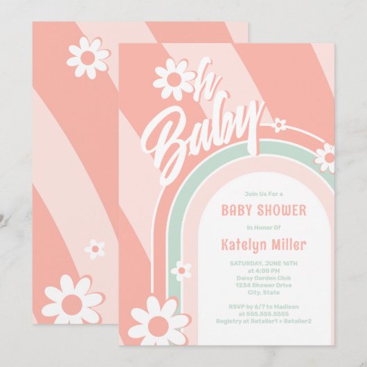 Oh Baby Groovy Baby shower Kaart (Voorkant / Achterkant)