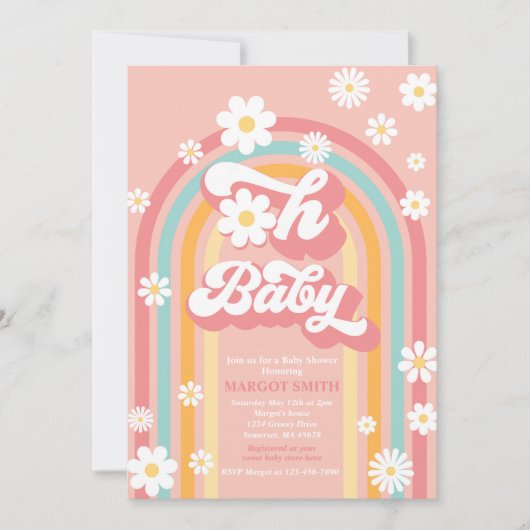 Oh Baby Groovy Boho Daisy Rainbow Baby shower Kaart (Voorkant)