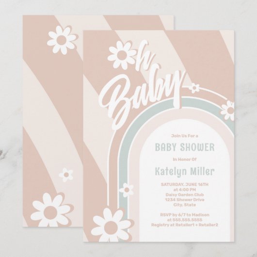 Oh Baby Groovy Daisy Douche Uitnodiging (Voorkant / Achterkant)