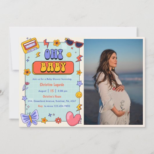 Oh! Baby Groovy Hippie Baby shower Party Foto Kaart (Voorkant)