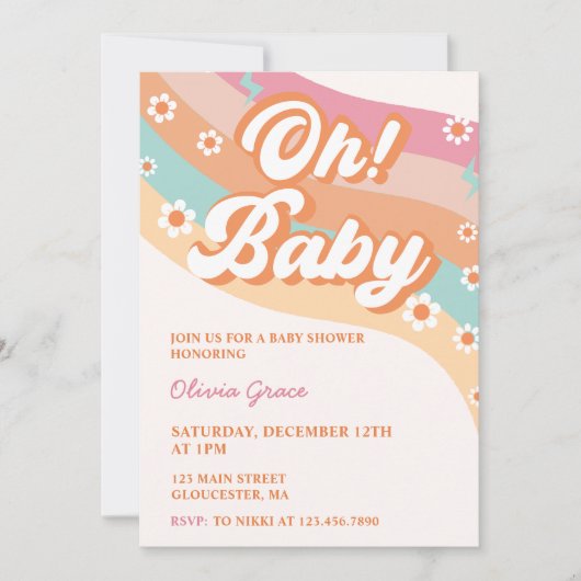 Oh! Baby Groovy Retro Daisy Baby shower Party Kaart (Voorkant)