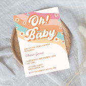 Oh! Baby Groovy Retro Daisy Baby shower Party Kaart