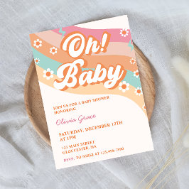 Oh! Baby Groovy Retro Daisy Baby shower Party Kaart