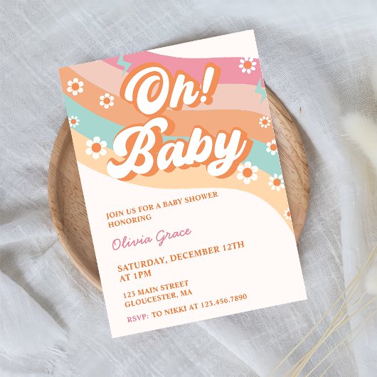 Oh! Baby Groovy Retro Daisy Baby shower Party Kaart