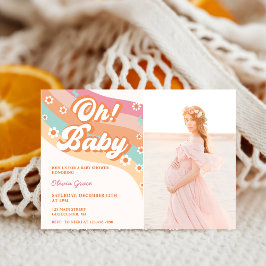 Oh! Baby Groovy Retro Daisy Baby shower Party Kaart