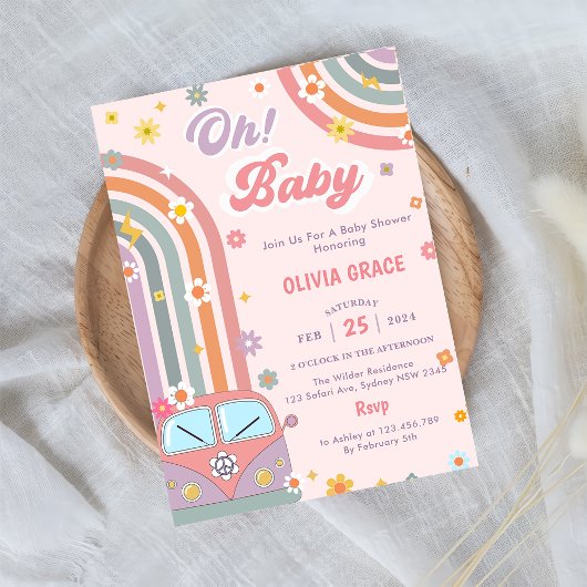 Oh Baby Groovy Retro Daisy Baby shower Party Kaart