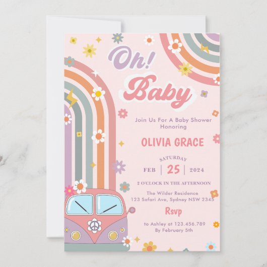 Oh Baby Groovy Retro Daisy Baby shower Party Kaart (Voorkant)
